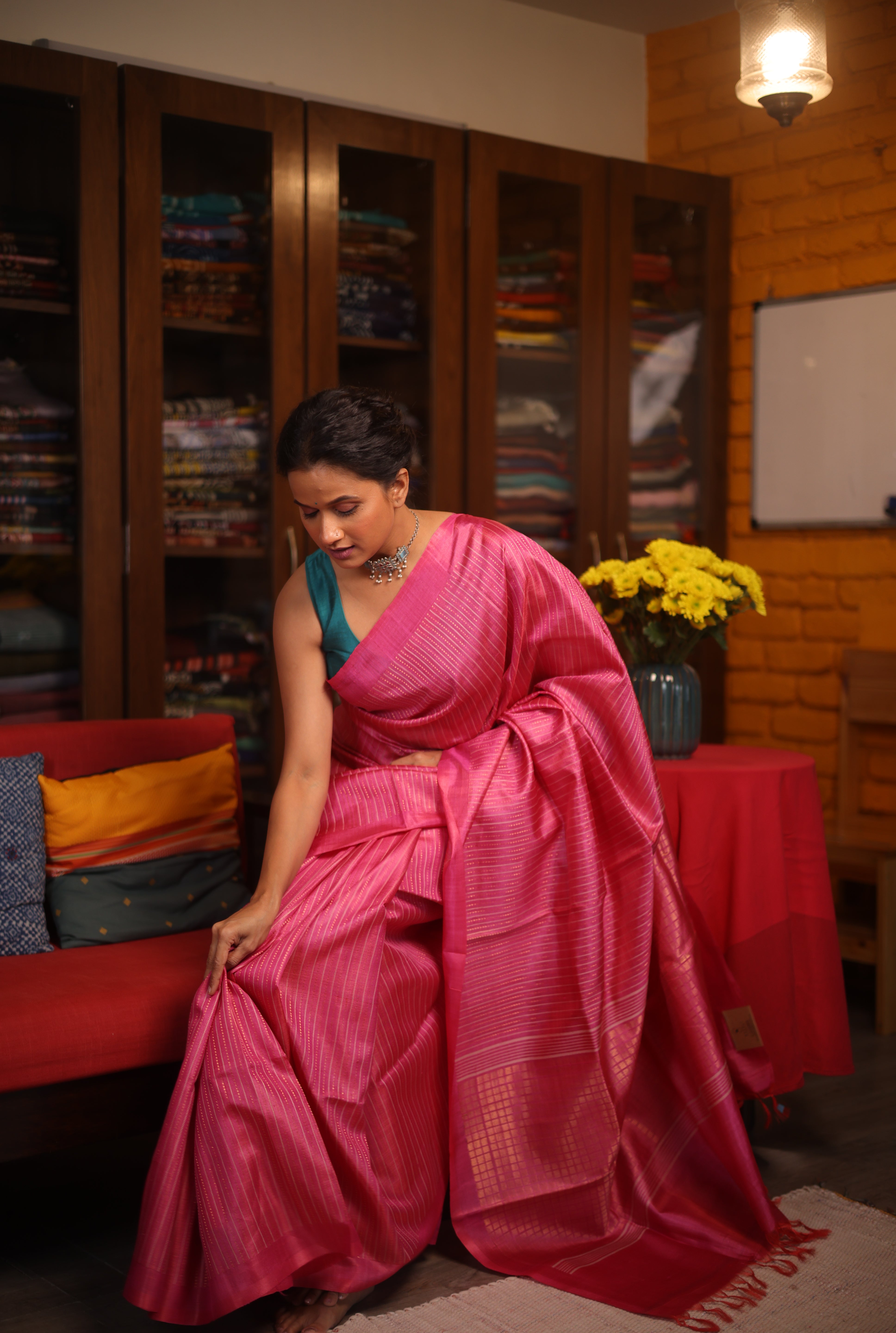 Pink Tussar Silk Saree - SRPTSS1484