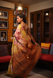 Yellow Tussar Silk Saree - SRYTSS1357