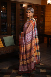 Lilac Cotton Bhujodi Saree with Mirror Work - SRLCBS8