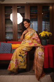 Yellow Tussar Silk Saree - SRYTSS1357