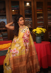 Yellow Tussar Silk Saree - SRYTSS1357