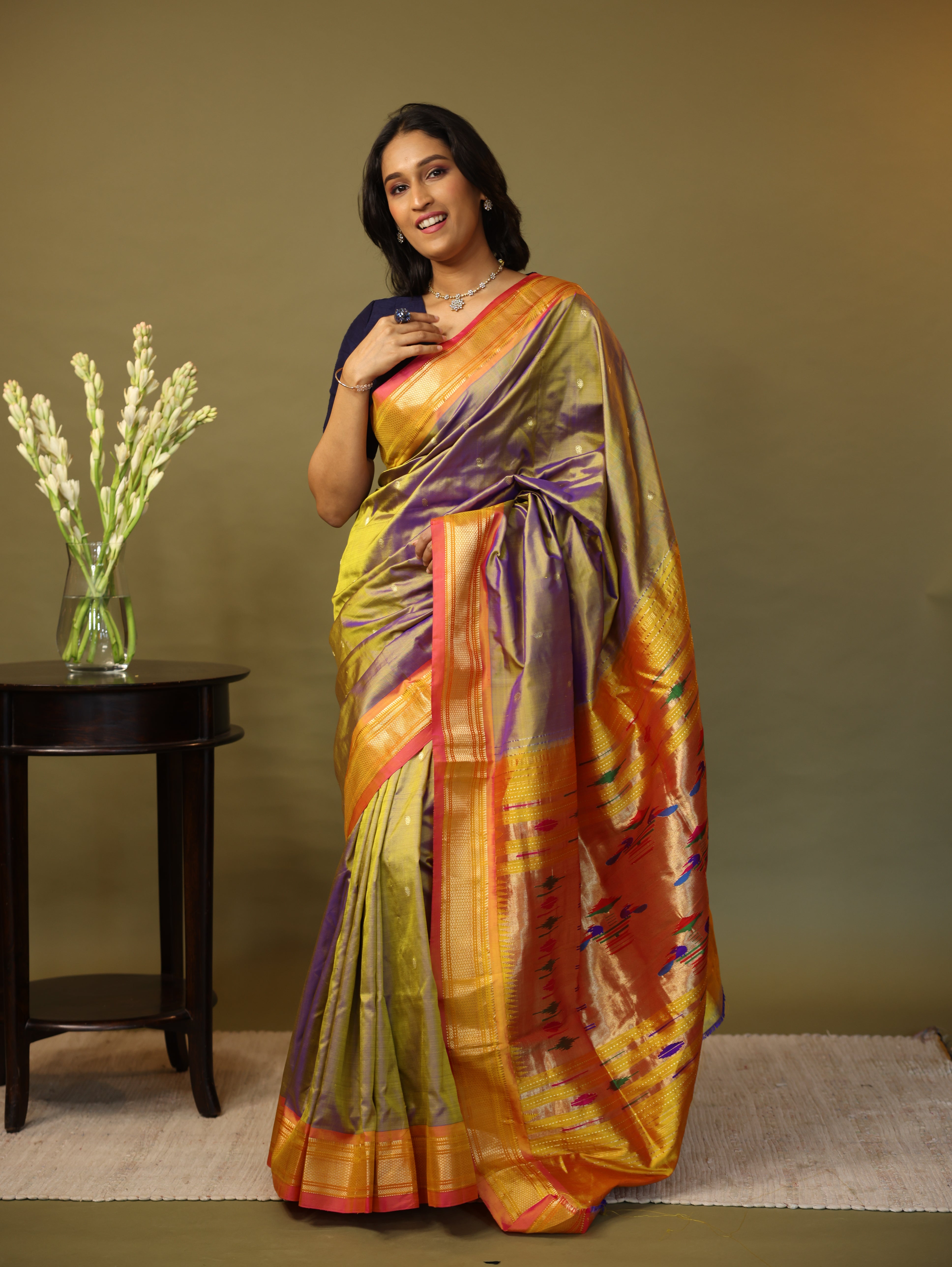 Two Tone Purple Silk Paithani Saree - SRTTPSPS628