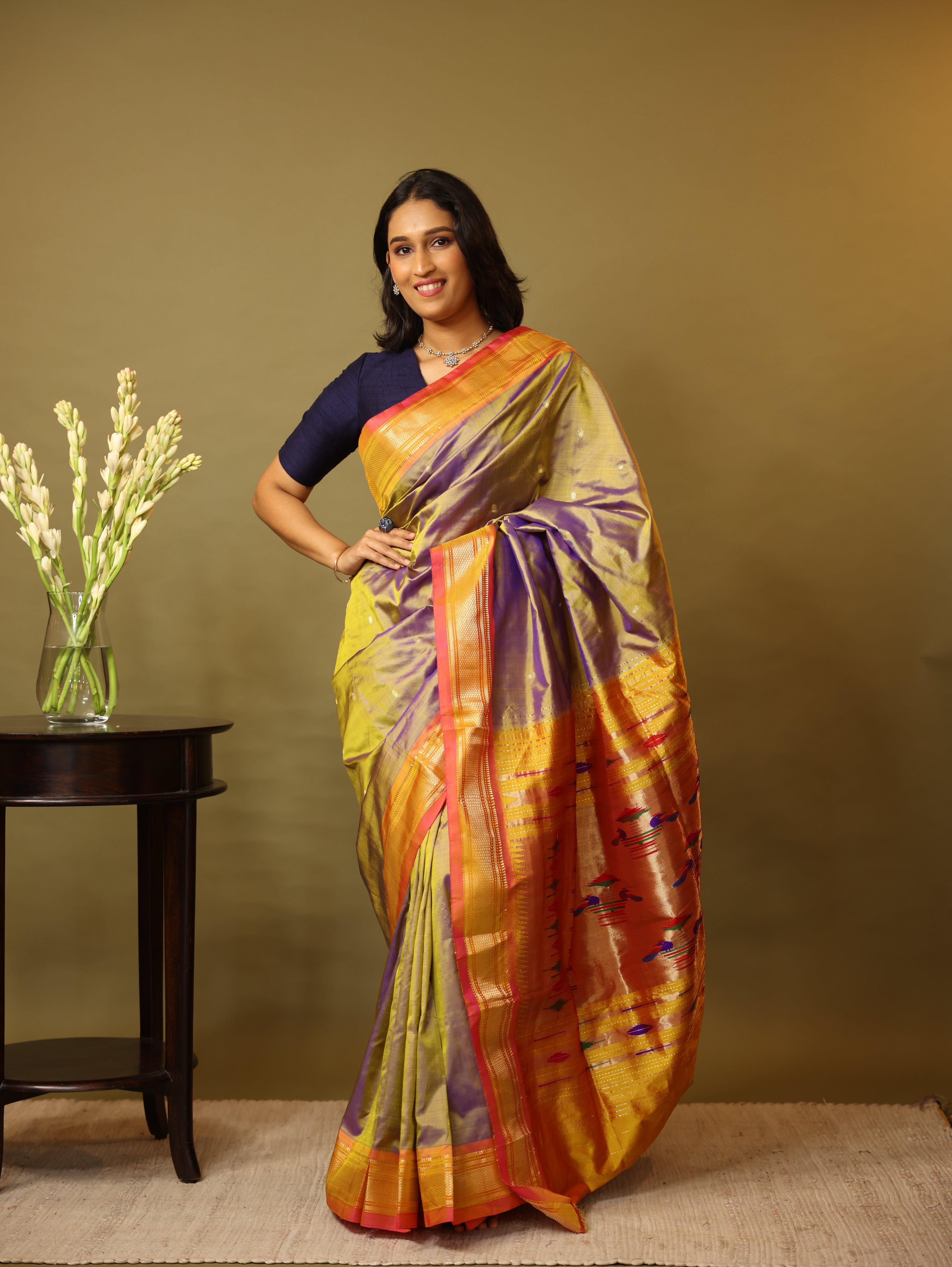 Two Tone Purple Silk Paithani Saree - SRTTPSPS628