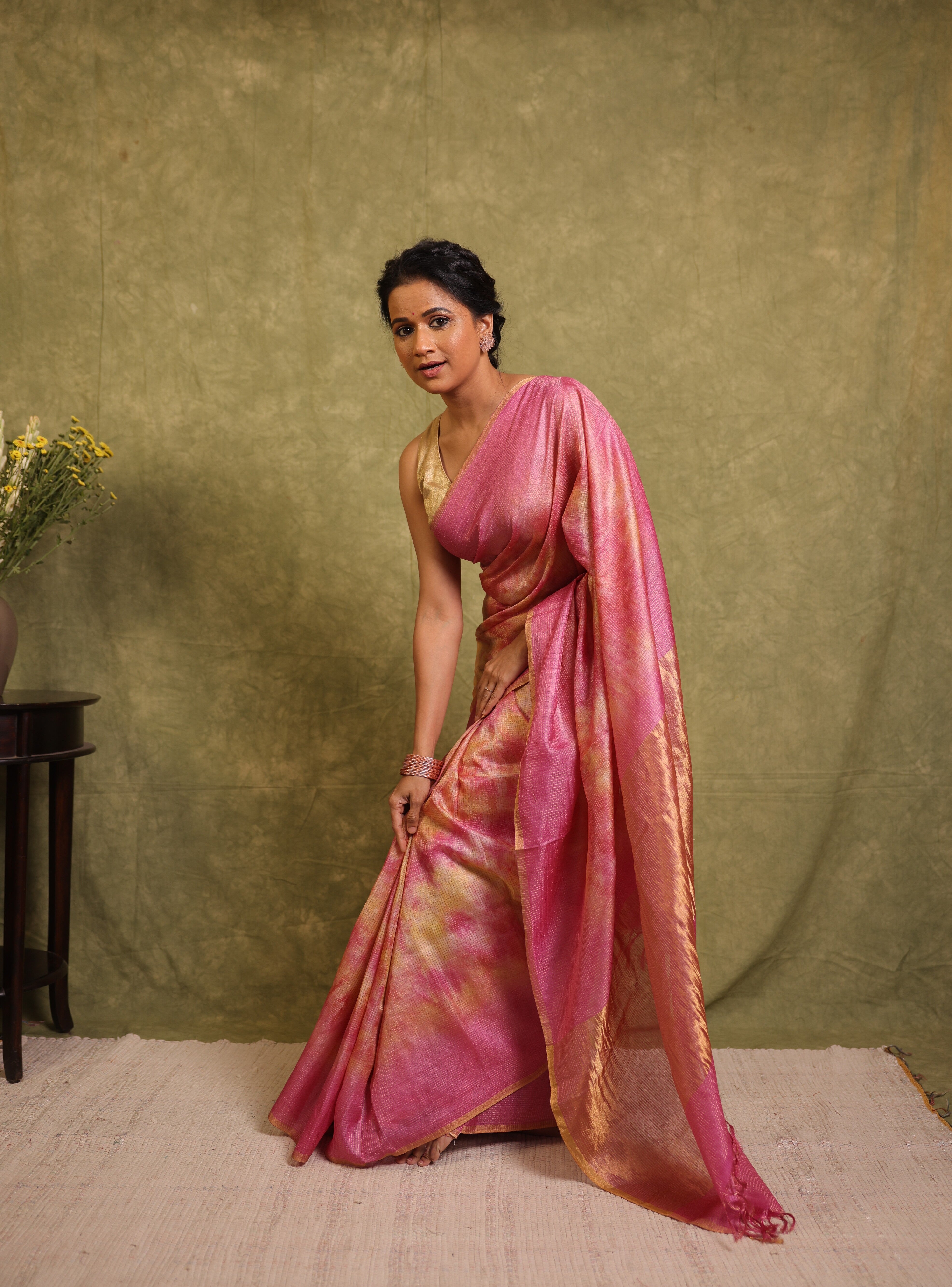 Pink Multicolor Tussar Silk Saree - SRPMTSS1761