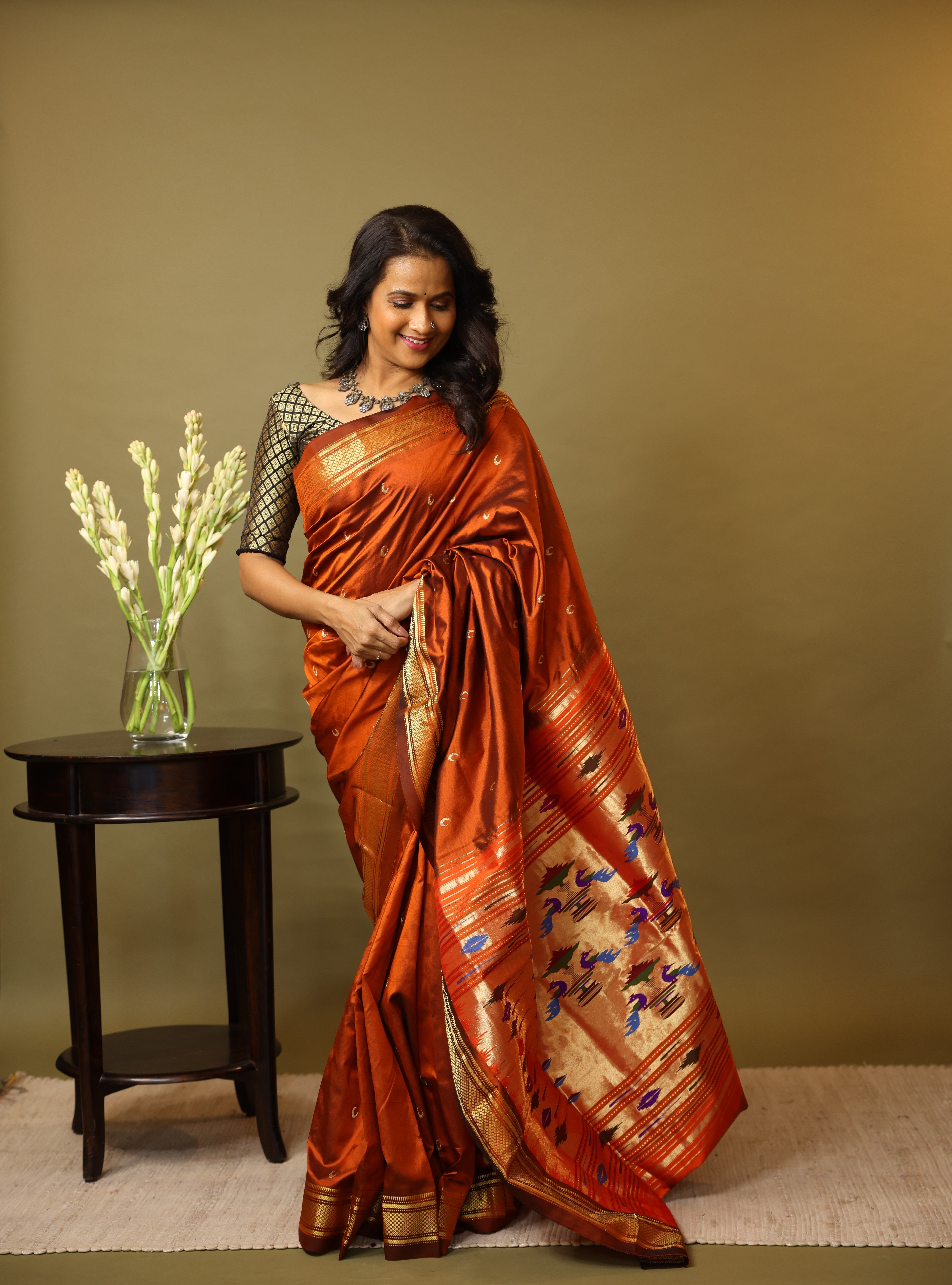 Brown Silk Paithani Saree - SRBSPS653