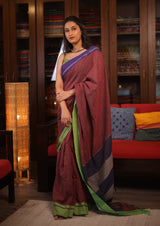 Maroon Big Checks Cotton Patteda Anchu Saree - SRMPAS274