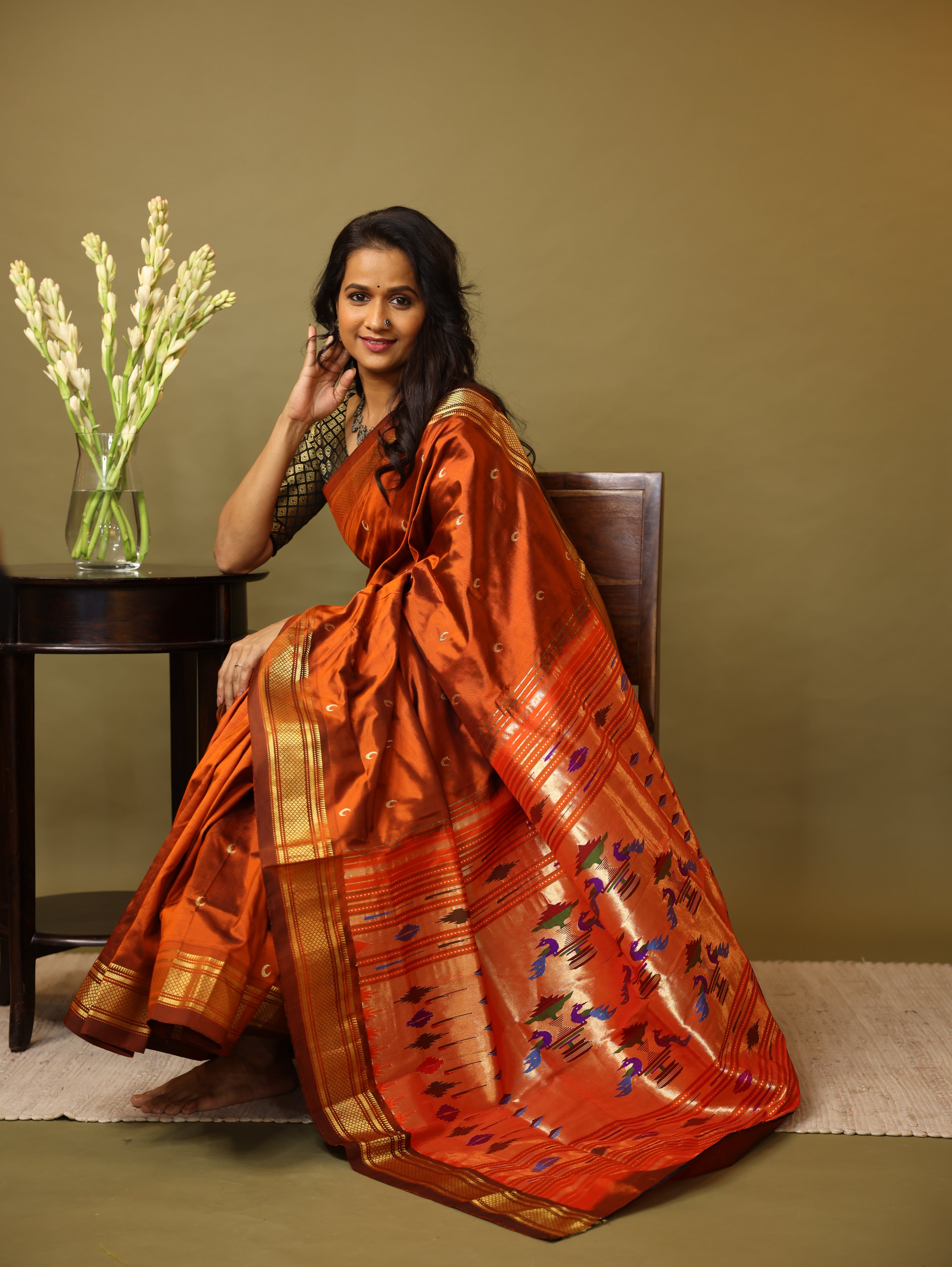 Brown Silk Paithani Saree - SRBSPS653
