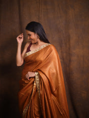 Brown Tussar Silk Saree With Lace - SRBTSSWL04