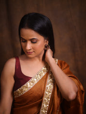 Brown Tussar Silk Saree With Lace - SRBTSSWL04