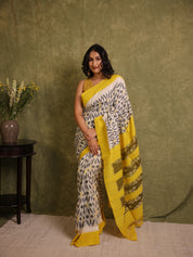 White Pochampalli Cotton Ikat Saree - SRWPCIS674