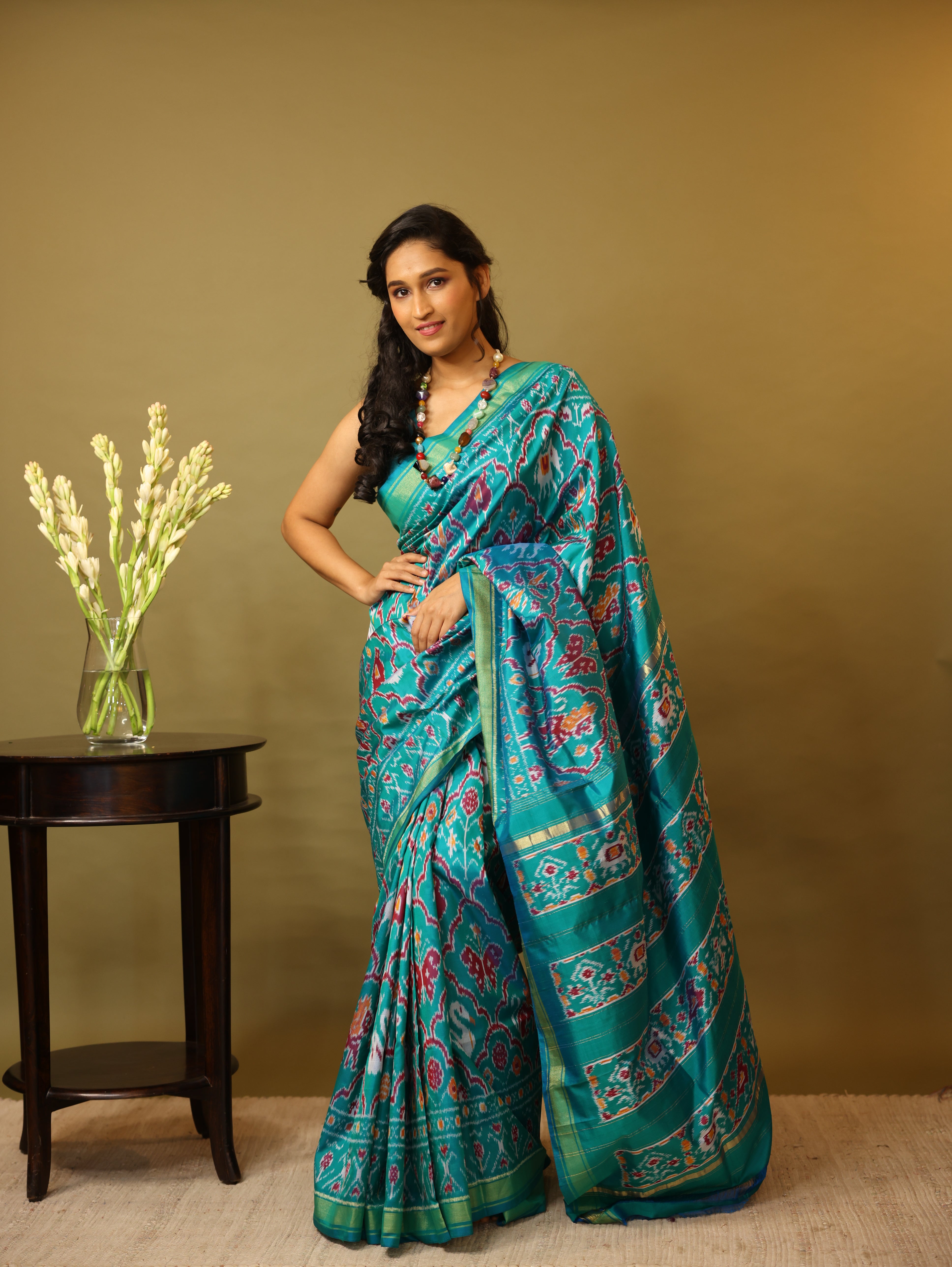 Aqua Green Pochampalli Silk Ikat Saree - SRAGPSIS155