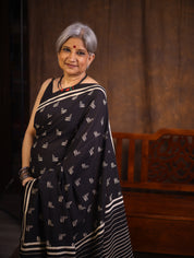 Black Cream HBP Cotton Saree - SRBCCS3103