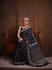 Black Cream HBP Cotton Saree - SRBCCS3103