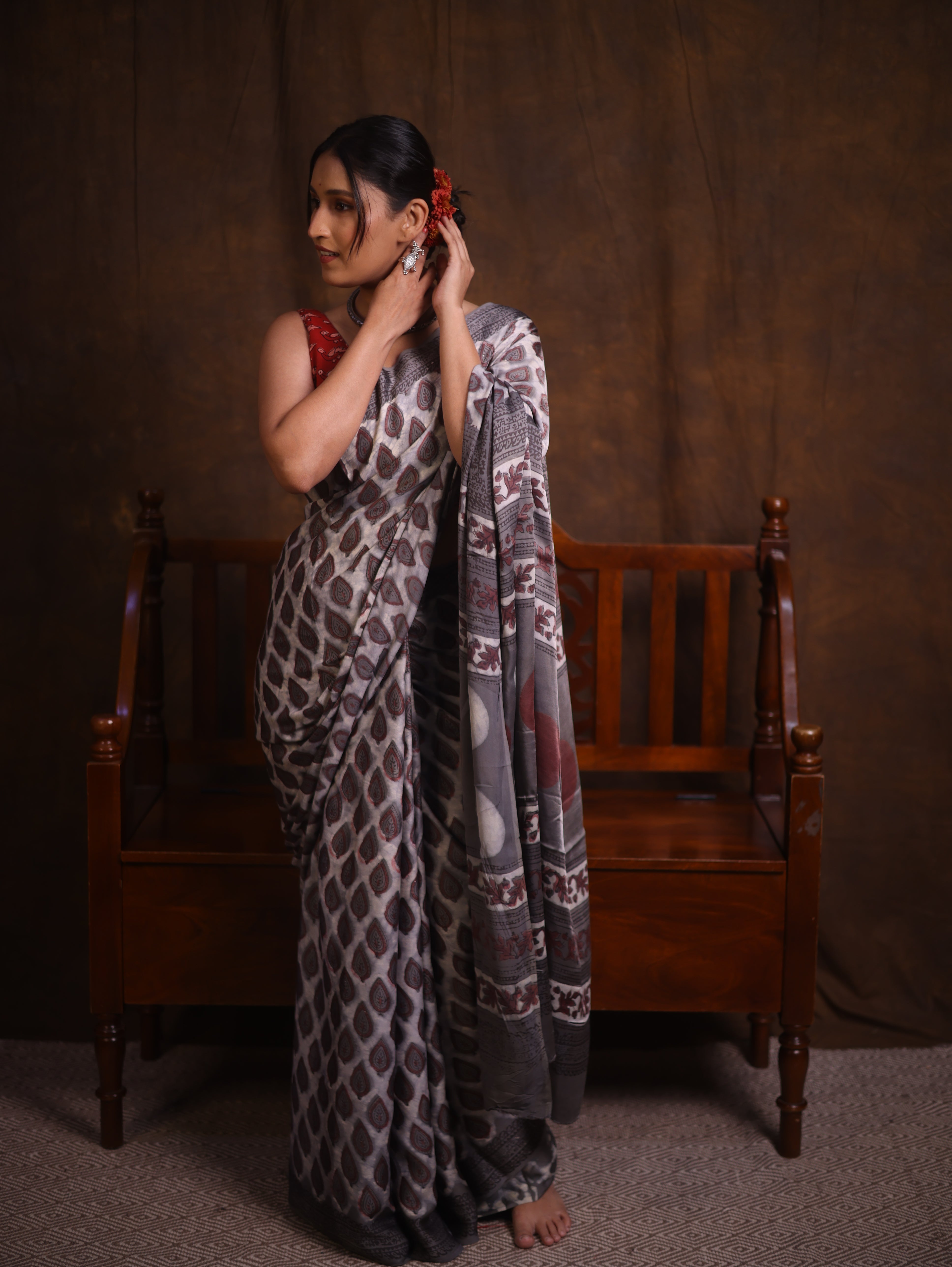 Slate Grey HBP Modal Silk Saree - SRSGMSS507