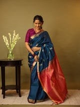 Peacock Blue Soft Silk Saree - SRPBSSS218