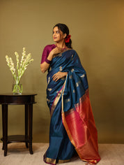 Peacock Blue Soft Silk Saree - SRPBSSS218