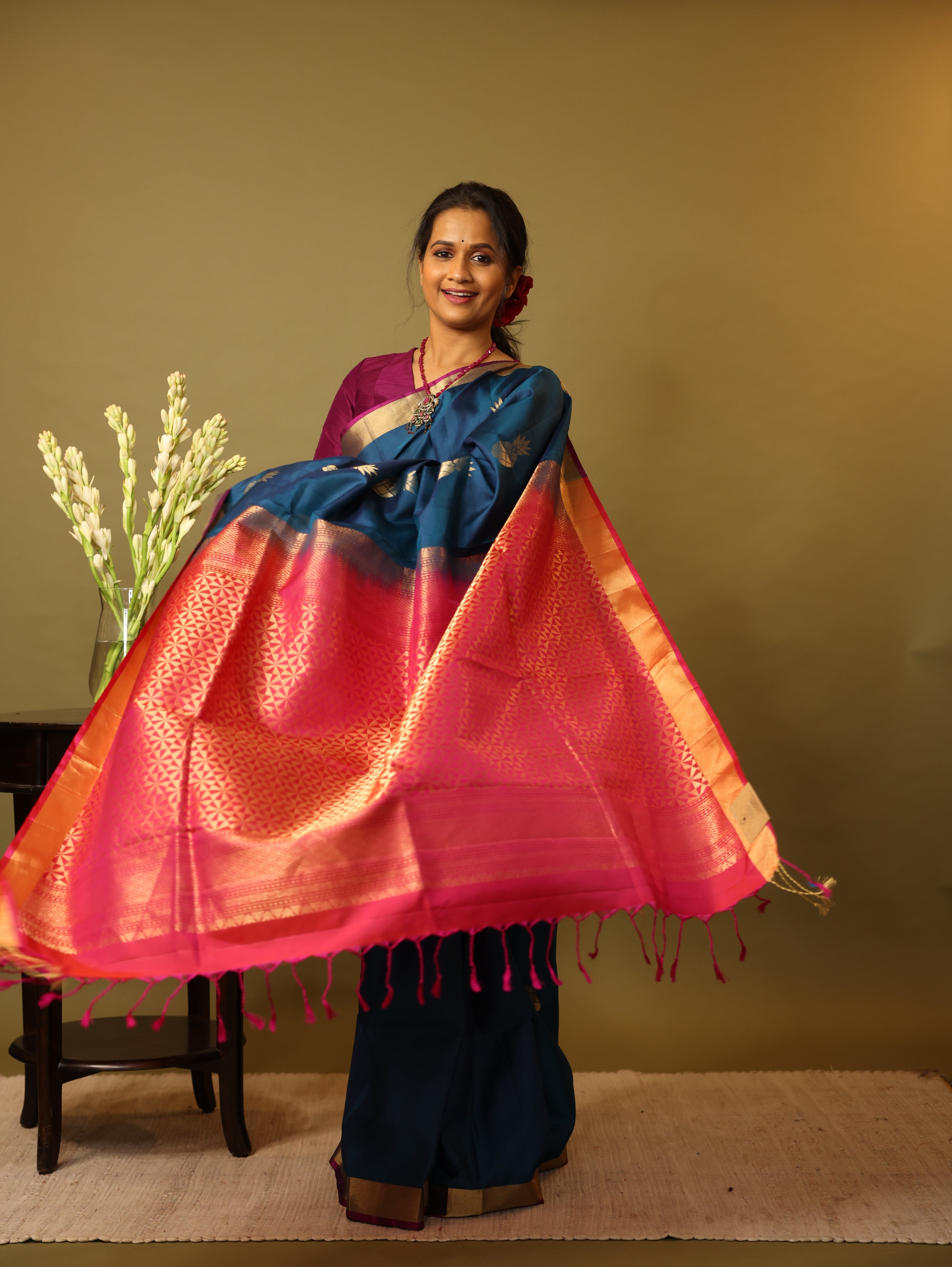 Peacock Blue Soft Silk Saree - SRPBSSS218