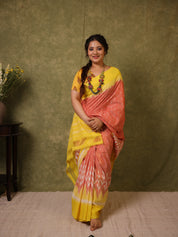 Pestle Red Pochampalli Cotton Ikat Saree - SRPRPCIS678
