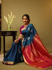 Peacock Blue Soft Silk Saree - SRPBSSS218