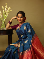 Peacock Blue Soft Silk Saree - SRPBSSS218