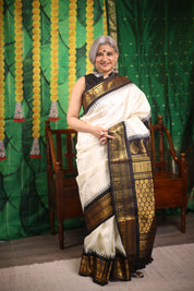 Cream Gadwal Silk Saree - SRCGSS514