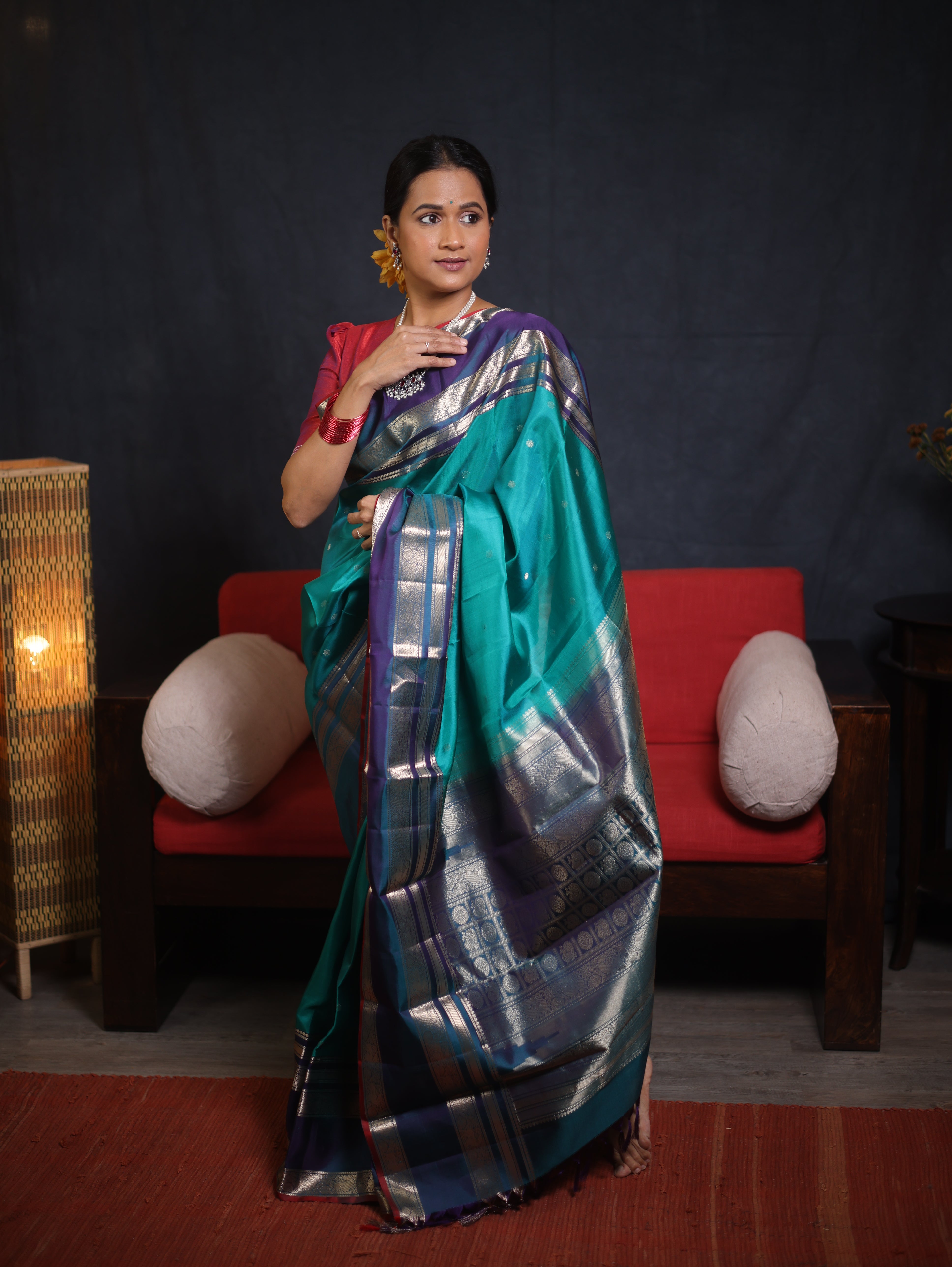 Turquoise Green Kanjivaram Silk Saree - SRTGKSS981