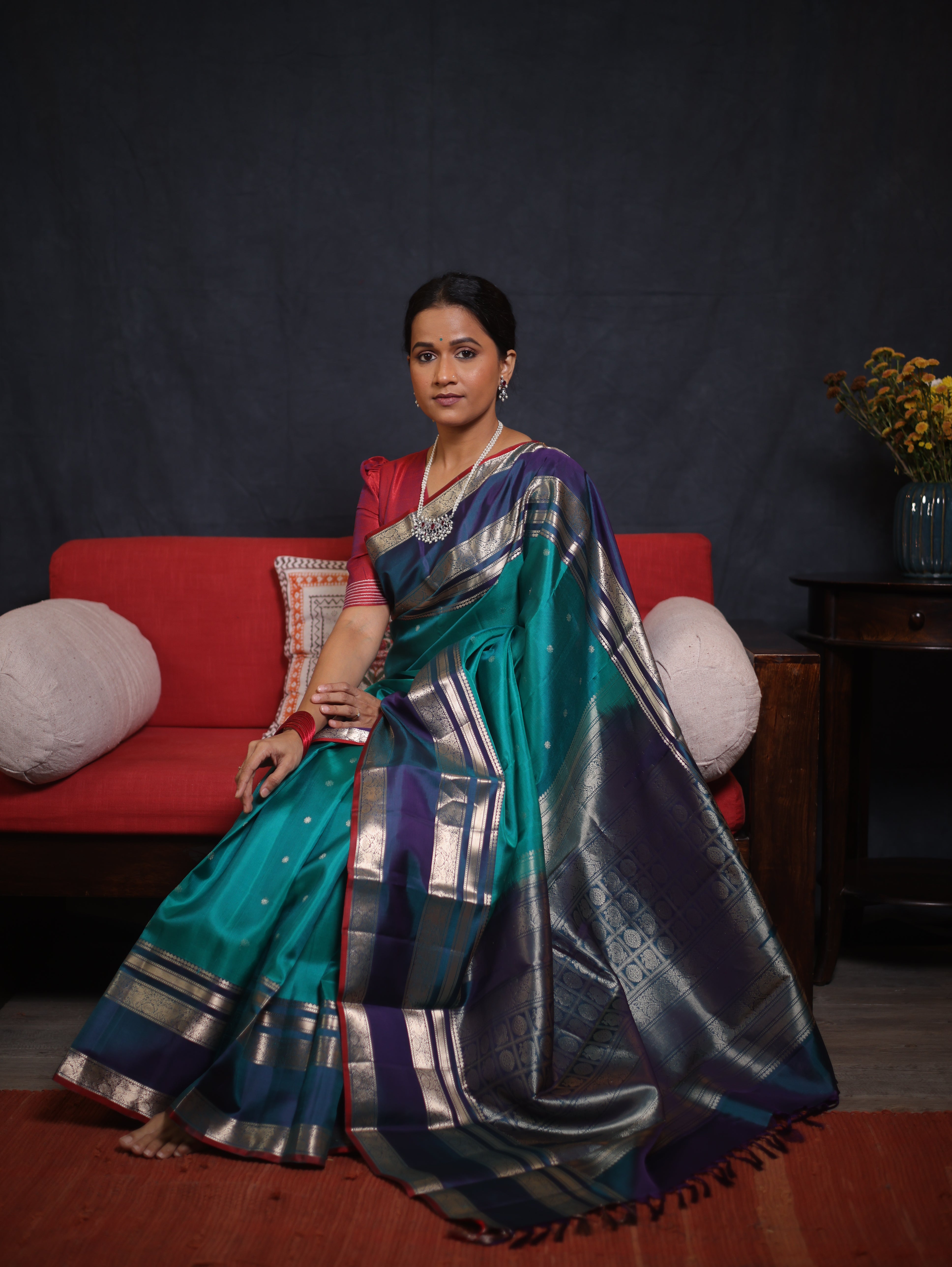 Turquoise Green Kanjivaram Silk Saree - SRTGKSS981