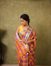 Multicolor Linen Saree With Tassels - SRMLS497