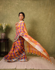 Multicolor Linen Saree With Tassels - SRMLS497