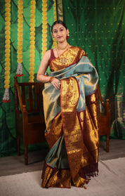 Golden Turquoise Gadwal Silk Saree - SRGTGSS520