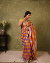 Multicolor Linen Saree With Tassels - SRMLS497