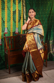 Golden Turquoise Gadwal Silk Saree - SRGTGSS520