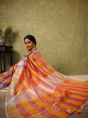 Multicolor Linen Saree With Tassels - SRMLS497
