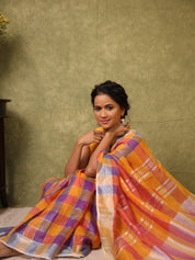 Multicolor Linen Saree With Tassels - SRMLS497