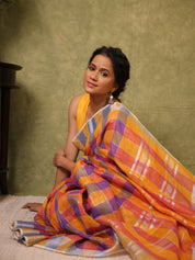 Multicolor Linen Saree With Tassels - SRMLS497