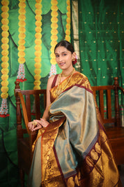 Golden Turquoise Gadwal Silk Saree - SRGTGSS520