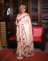 Light Beige Machine Embroidered Tussar Silk Saree - SRLBMETSS1498