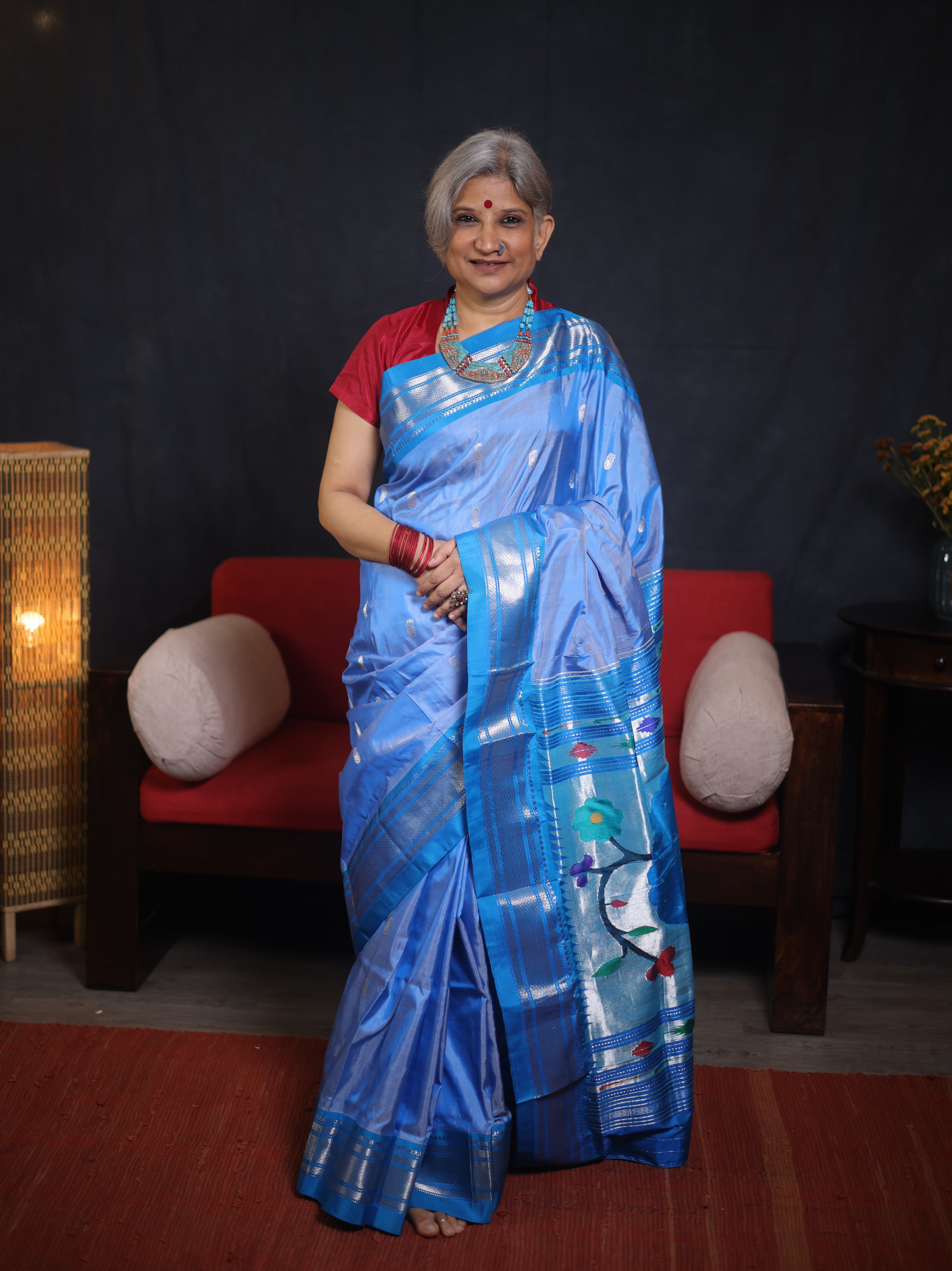 Sky Blue Silk Paithani Saree - SRSBSPS736