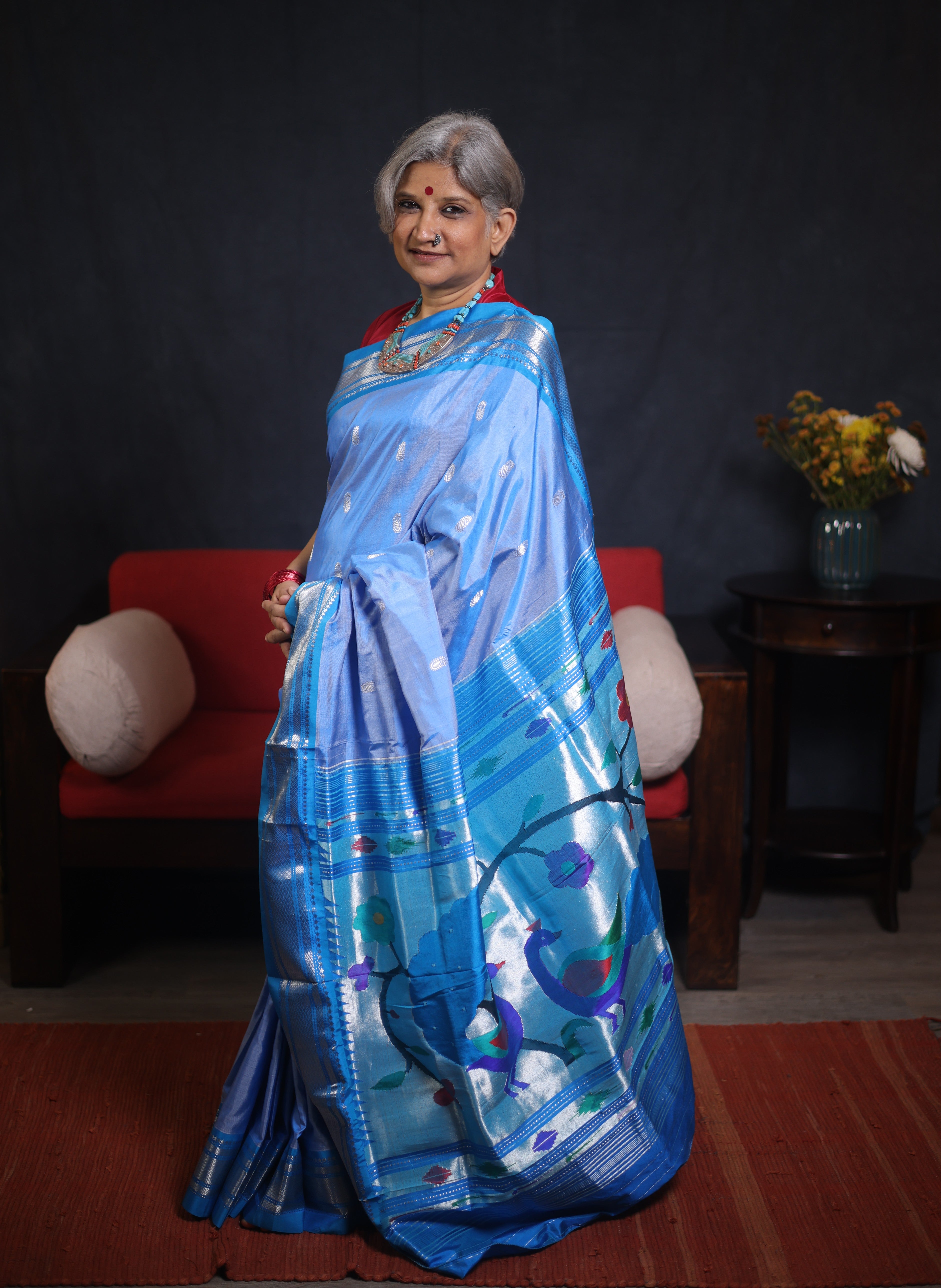 Sky Blue Silk Paithani Saree - SRSBSPS736
