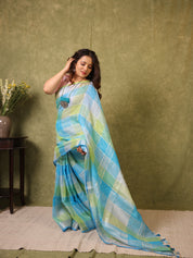 Multicolor Linen Saree With Tassels - SRMLS491