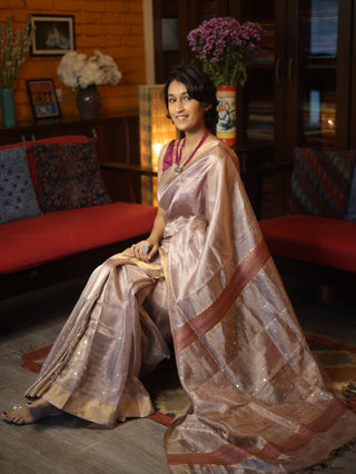 Mauve Sequin Tussar Silk Saree - SRMSTSS984