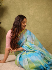 Multicolor Linen Saree With Tassels - SRMLS491