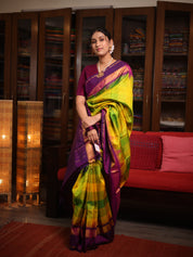 Yellow-Green Checks Kanjivaram Silk Saree - SRYGCKSS1014