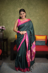 Dark Green Raw Silk Saree - SRDGRSS925