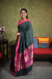 Dark Green Raw Silk Saree - SRDGRSS925