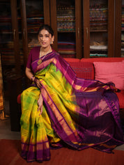 Yellow-Green Checks Kanjivaram Silk Saree - SRYGCKSS1014