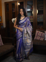 Two Tone Blue Kanchi Silk Cotton Saree with Jari Border-SRTTBKSCS111