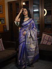 Two Tone Blue Kanchi Silk Cotton Saree with Jari Border-SRTTBKSCS111