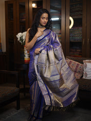 Two Tone Blue Kanchi Silk Cotton Saree with Jari Border-SRTTBKSCS111