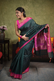 Dark Green Raw Silk Saree - SRDGRSS925